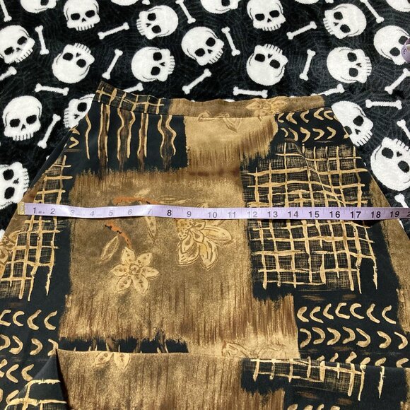TRADITION Brown black lines and floral print a-line skirt ~ Vintage XS small - Picture 8 of 12
